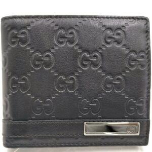 Gucci Guccisima Purse (Coin Pocket) Wallet Black Leather with Silver Accent